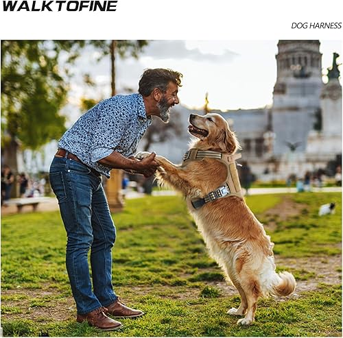 Miniatura 6 de Arnés ajustable sin tirones para mascotas, arnés táctico reflectante para entrenamiento de trabajo (XL, amarillo militar)