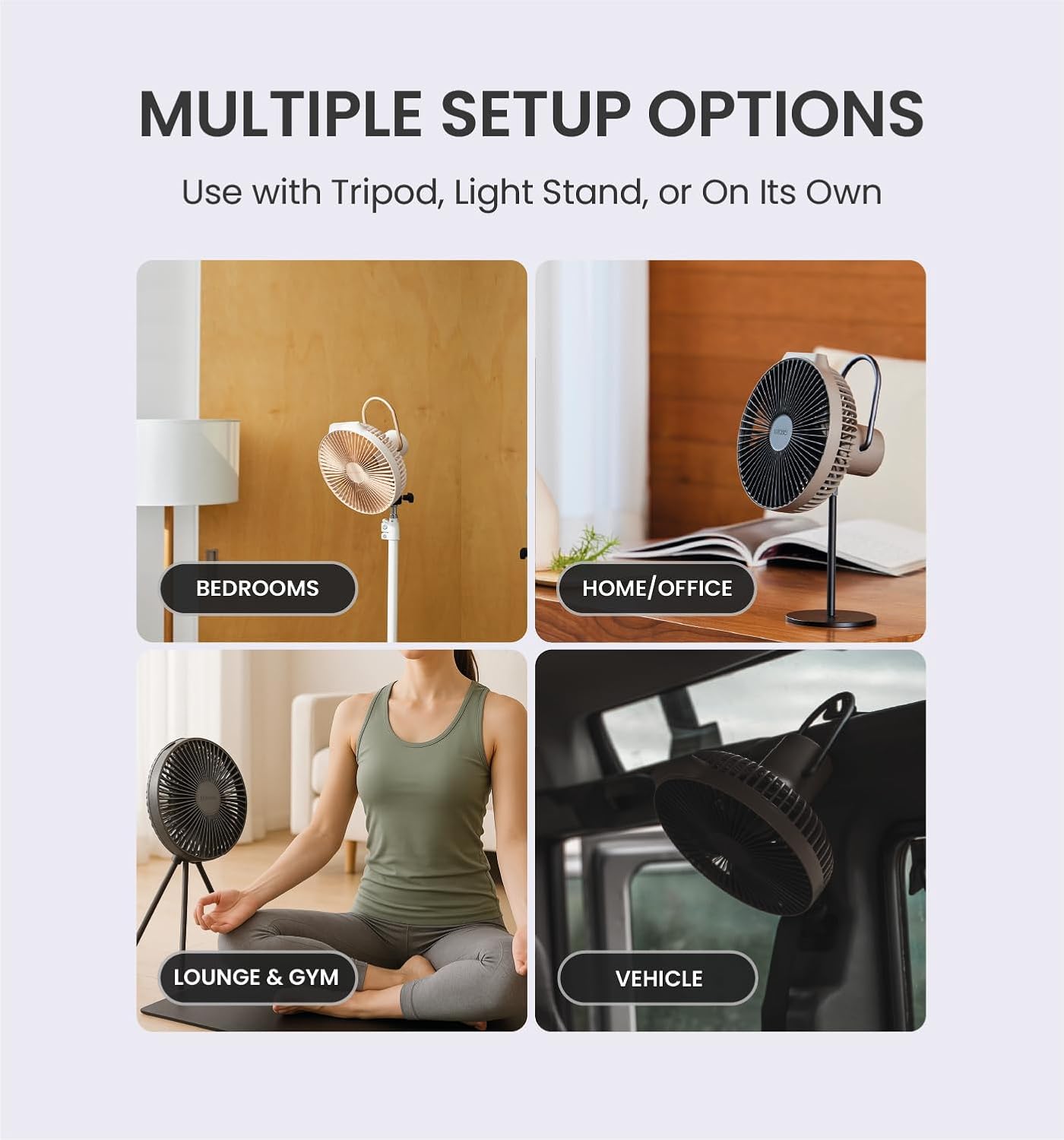 Claymore V600+ Black Rechargeable Portable Fan – 7,800mAh Battery, 4-Speed BLDC Ultra-Quiet Air Circulator USB-C Charging 32 Hrs Runtime Tripod Mountable Adjustable for Camping, Indoor, Outdoor - Image 8