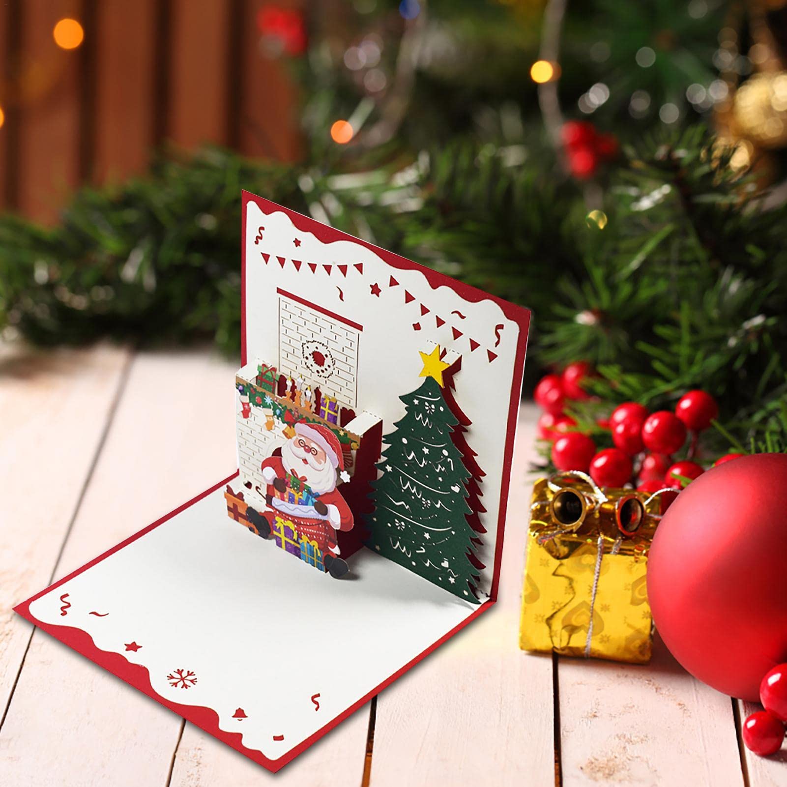 Feliciay Set di 6 biglietti di Natale pop-up, divertenti biglietti di Natale 3D, pop-up per bambini, fatti a mano, biglietto di auguri di Natale con buste e adesivi (Xmas 1