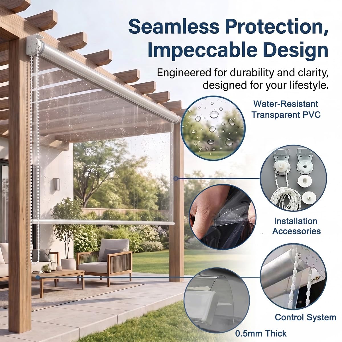 Store Enrouleur Transparent et Imperméable, Volets Roulants Exterieur PVC | Stores à Enroulement, Rideau de Séparation Clairs en plastique pour pergola Fenêtres, Anti-poussière(140x120cm)