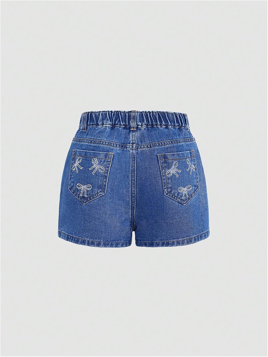 WDIRARA Girl's Bow Rhinestone Denim Shorts Y2k Glitter Elastic Waist Jean Shorts - Image 2