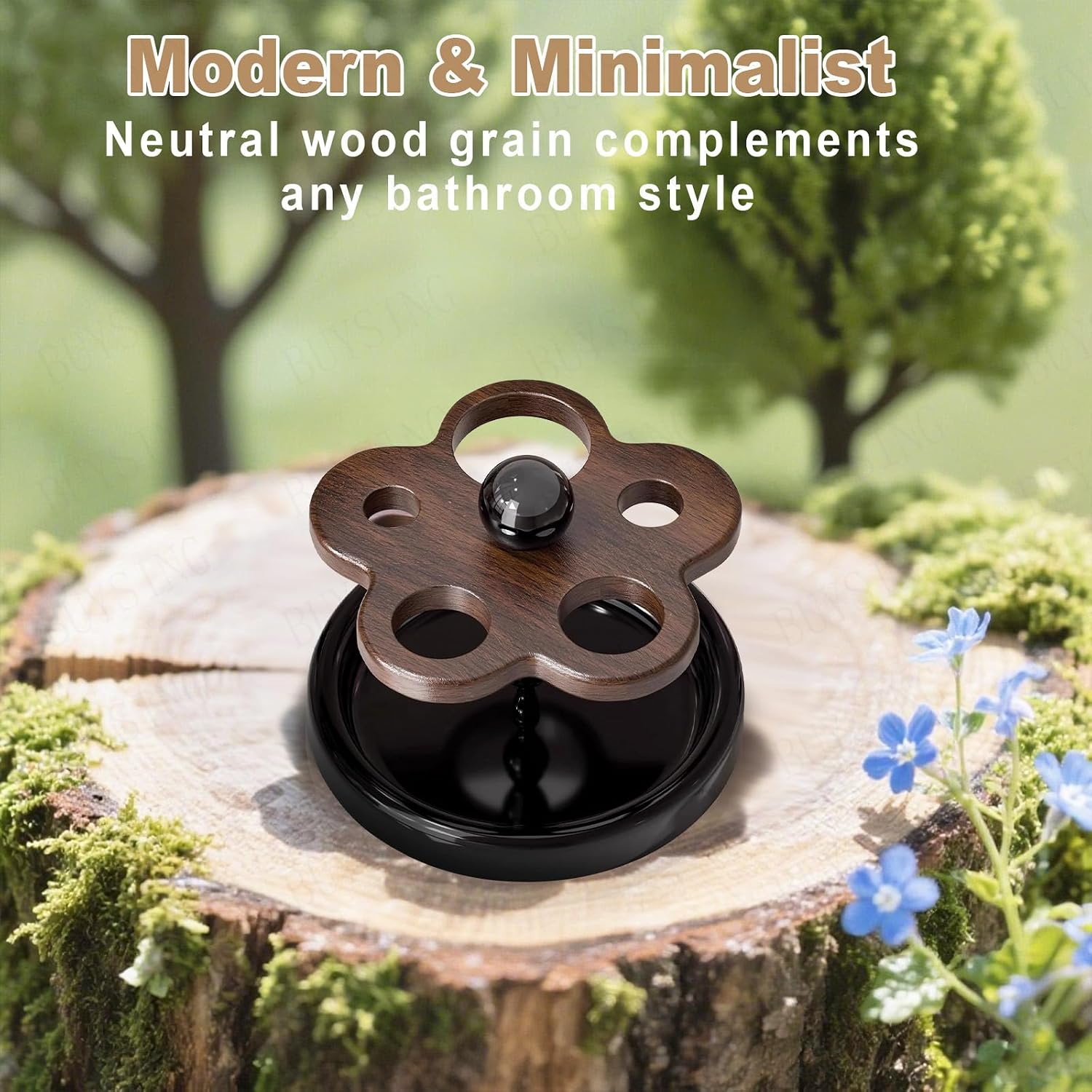 Wooden Toothbrush Holders for Bathroom 5-Slot with Cute Flower Pattern