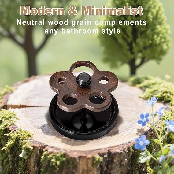 Wooden Toothbrush Holders for Bathroom 5-Slot with Cute Flower Pattern