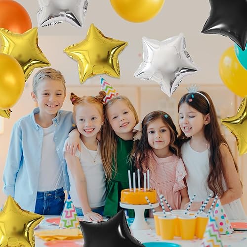 Miniatura 5 de Globos de papel de aluminio negro y dorado, globos de papel de aluminio de estrella de 18 pulgadas para helio, 10 globos de cumpleaños de helio