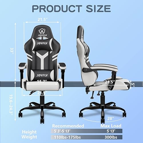 Vista 6 de Gaming Chair, Gaming Chair Gamer Chair for Ergonomic PC Computer Gaming Chair for Adults with High Back, Headrest, and Lumbar Support(Black-White)