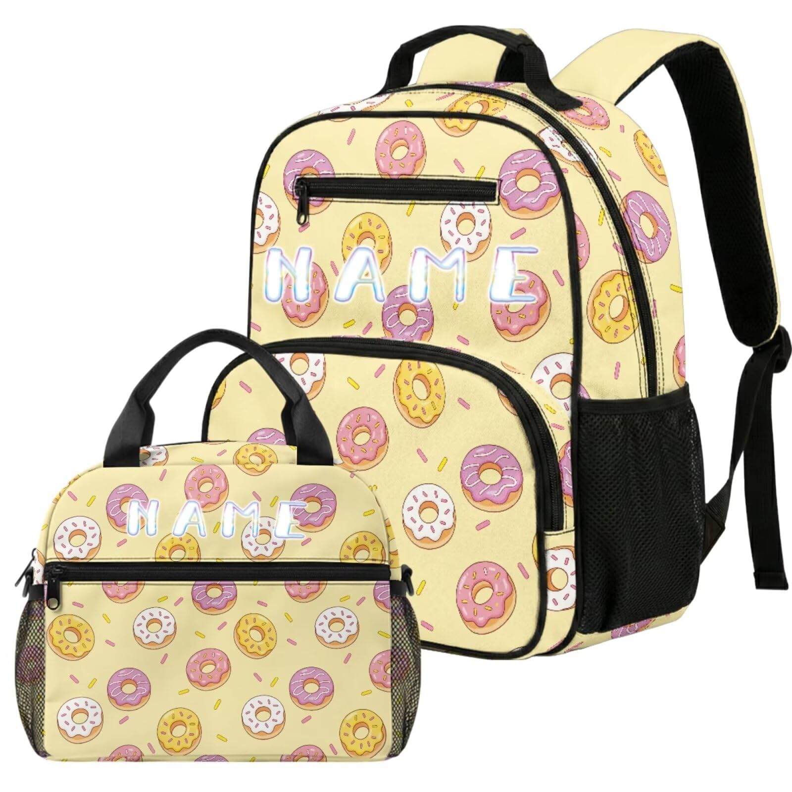 COEQINE Zaino personalizzato per bambini ragazze 6-7 con scatola per il pranzo borsa scuola prescolare per ragazze 4-5 asilo Daypack, Ciambella Giallo Carino, M, Casual
