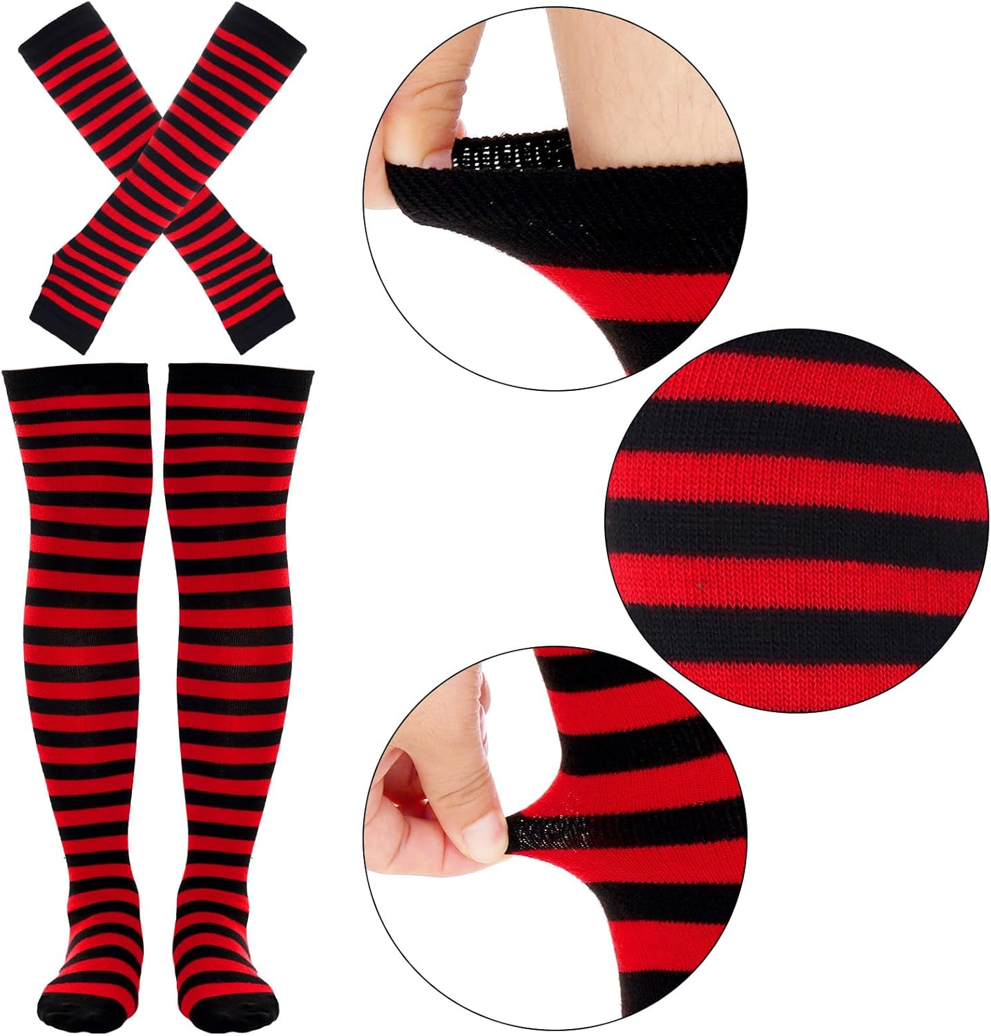 Tongcloud Women's Striped Knee High Socks, Over Knee Thigh High Socks, Arm Warmer and Fingerless Gloves Set - Image 6