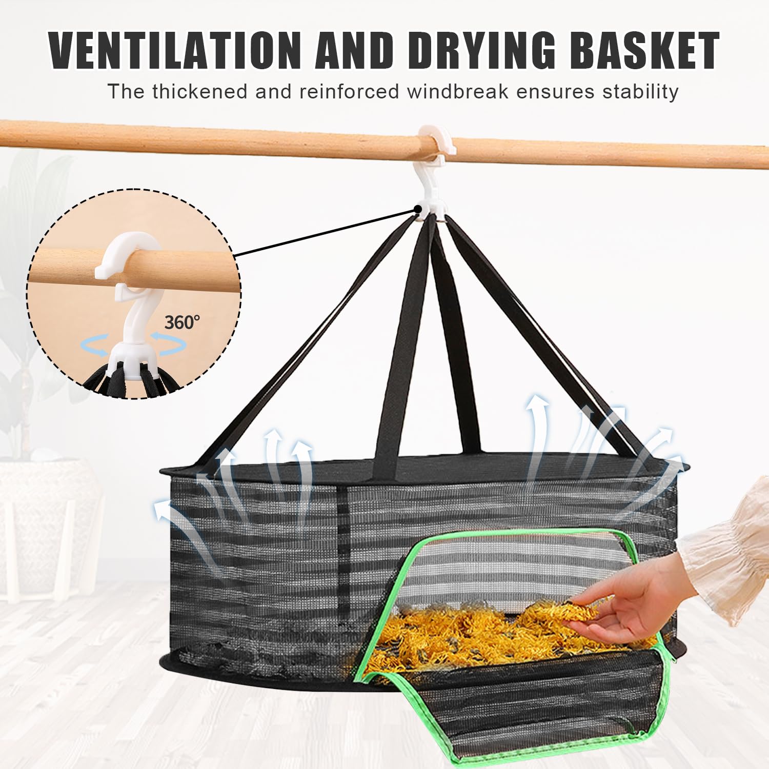 Filet De Séchage Suspendu Pliable - Pour Herbes, Plantes, Aliments - Crochet 360° - Nylon Respirant 60x40x22cm