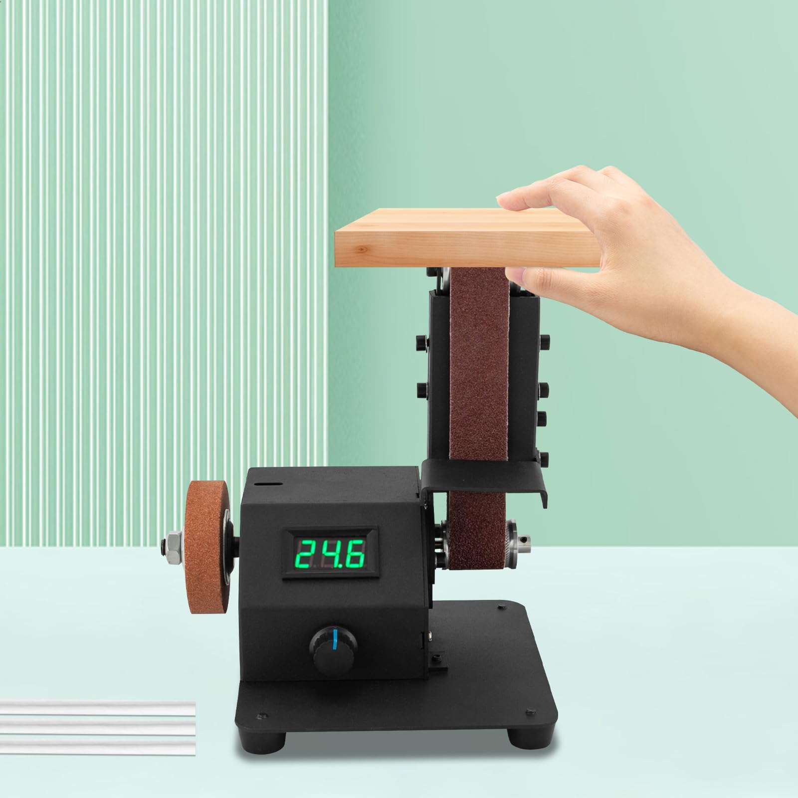 Mini levigatrice a nastro elettrica, 220 V, 350 W, nero, mini levigatrice a nastro, 0-8500 giri/min, per metallo e legno