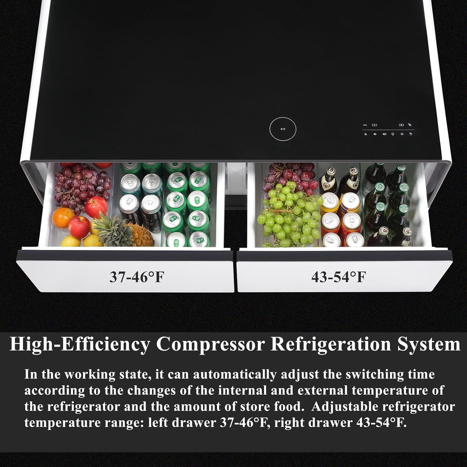 Smart Coffee Table with Fridge and Bluetooth, Smart Refrigerator Table with Dual Speakers, 15W Wireless Charger, Control Panel, Outlet Protection, USB Port, Atmosphere Light, LT135 Pro-White