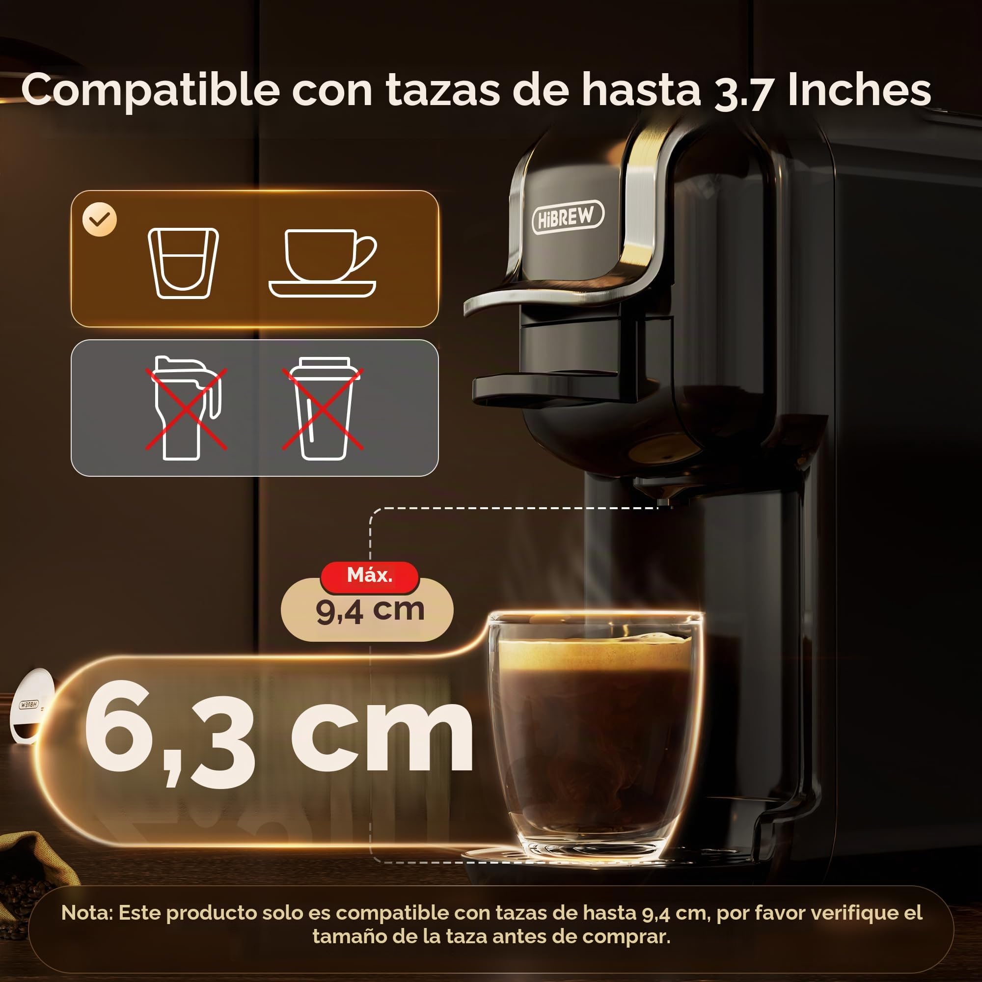 HIBREW Cafetera para Espresso, para bebidas calientes y frías, infusión fría, Oro cálido, 5 en 1, Cápsulas múltiples, Polvo, Molido (Negro)