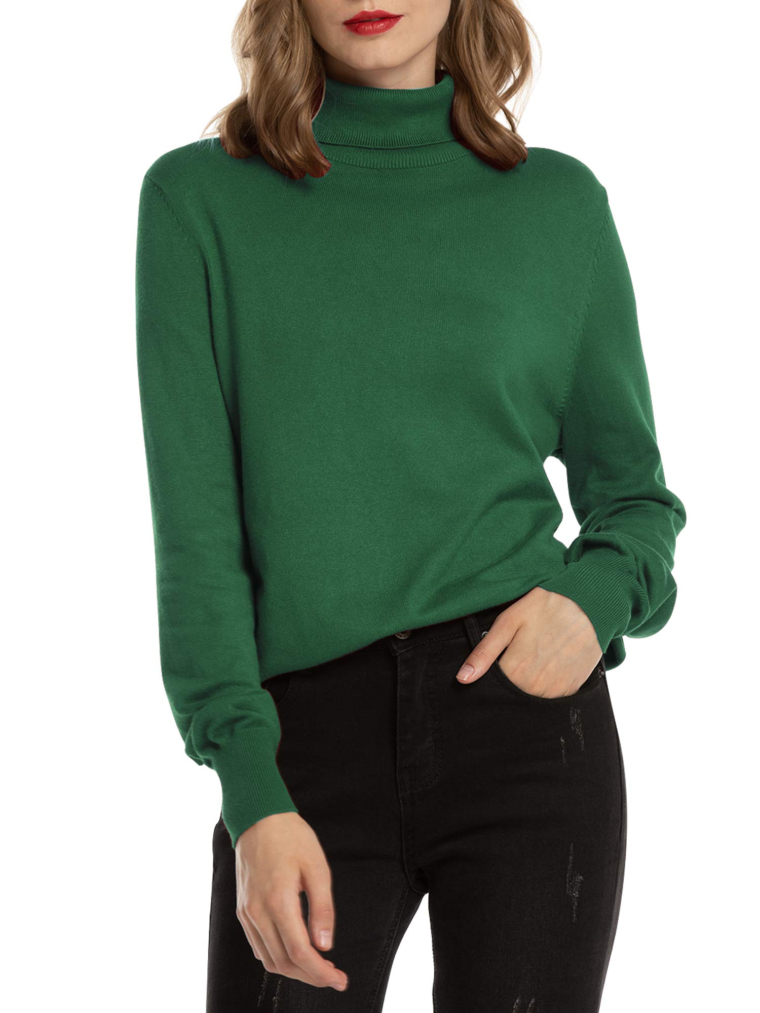 Woolen Bloom Pull Femme Col Roulé Côtelé Tricot Hauts sous Pull Manches Longues Chandail Dame Hiver Chaud Mode