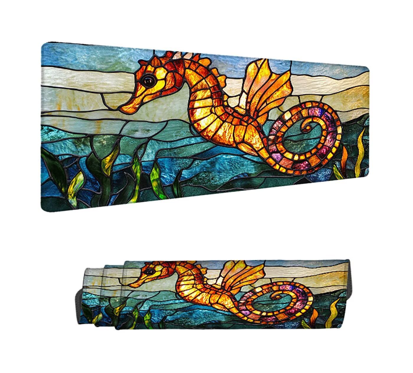 Tapis de Souris Animal Tapis de Souris XXL 1200 x 600 mm, Sous Main Bureau Bords Cousus avec Surface en Caoutchouc Antidérapant, Hippocampe Gaming Mouse Pad, Améliore la Précision et la Vitesse H-3859