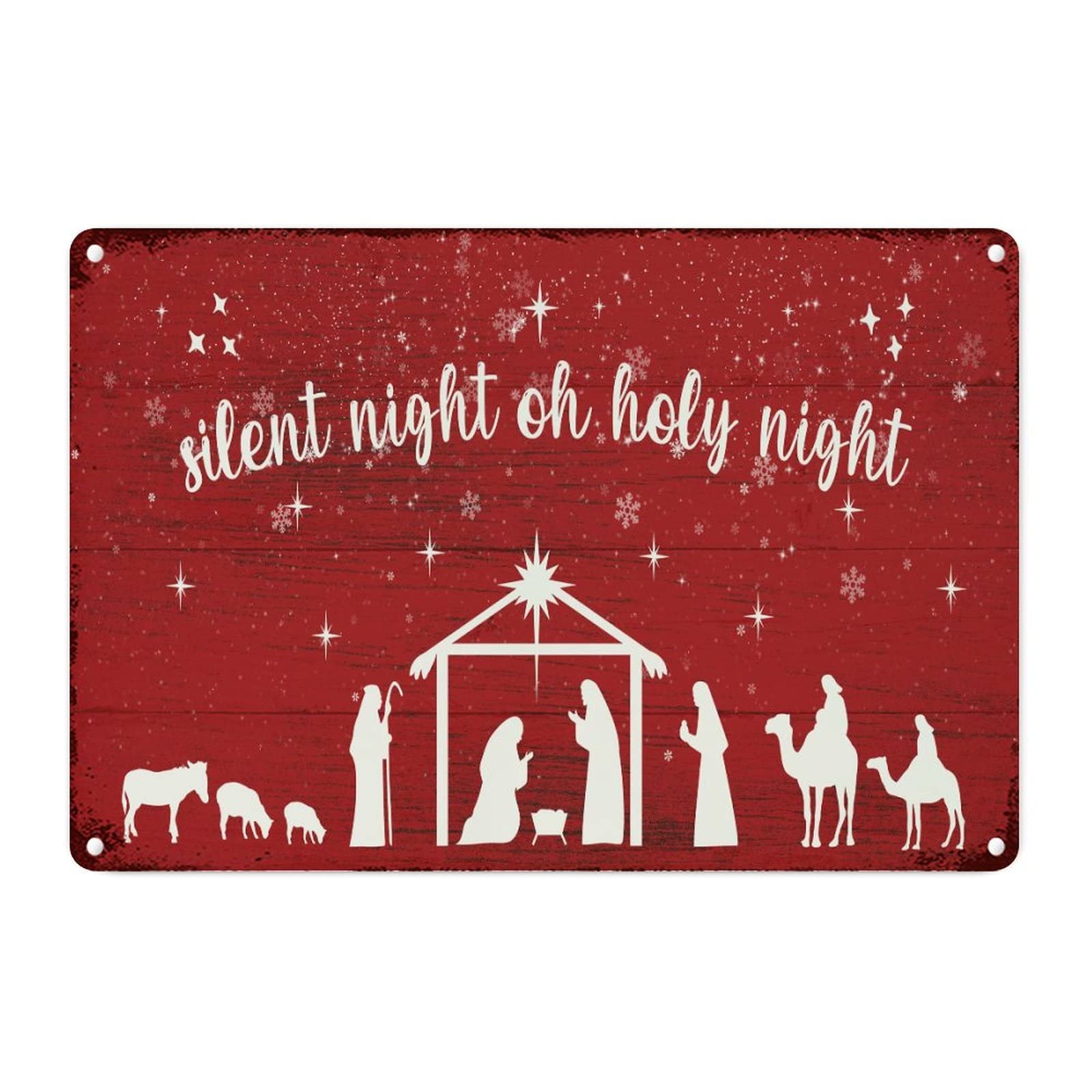 Crèche de Noël : élégante plaque métallique rouge 30,5 x 45,7 cm pour intérieur et extérieur