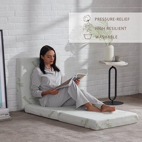 Miniatura 28 de SINWEEK Colchón plegable de espuma viscoelástica, cubrecolchón plegable de 4 pulgadas, cama de invitados certificada CertiPUR-US con funda de