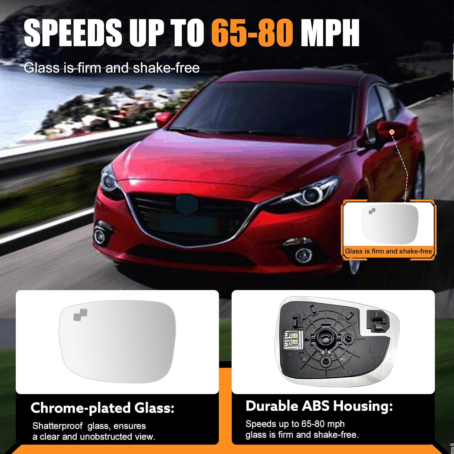 Driver Side Mirror Glass Replacement for MAZDA CX5 2015-2016- Left Side Mirrors With Backing Plate,Power Heated, Blind Spot