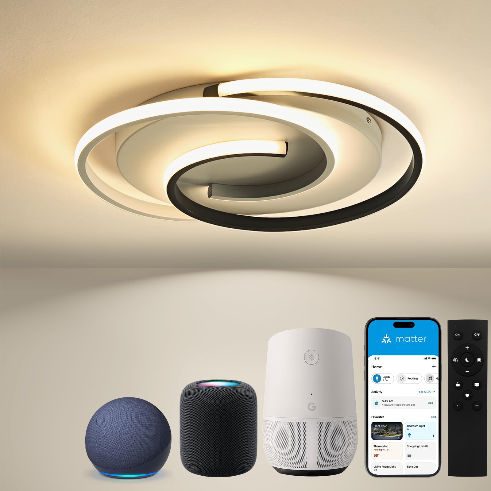 BAYHT Deckenlampe Smart Deckenleuchte Dimmbar with Matter, Kompatibel Mit eWeLink App - Moderne Led Deckenleuchte mit Fernbedienung, 24W 2400LM, ideal für Wohnzimmer Schlafzimmer