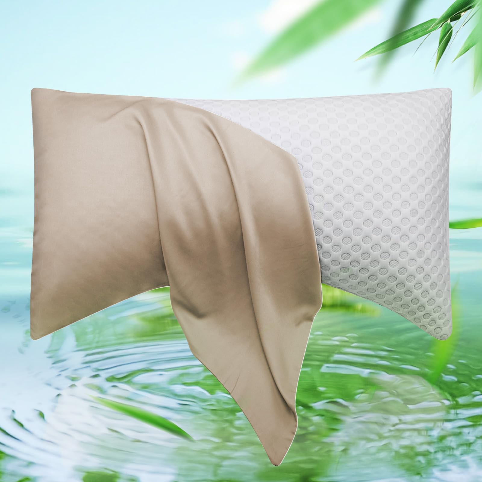 Cooling Curved Pillow Cases - Rayon Derived from Bamboo Side Sleeper Pillowcase Cover - Breathable Cool Silky Soft Pillowcase for Hot Sleepers Hair and Skin, King Size 1 Piece, 20 * 36 Inches Taupe