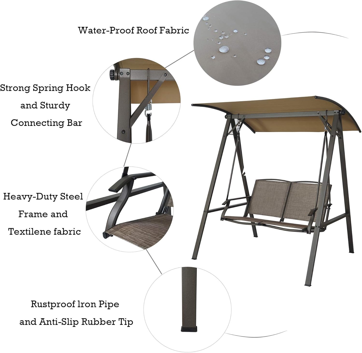 Kozyard Doris 2 Person Outdoor Patio Swing with Breathable Textilence Seat (Taupe)
