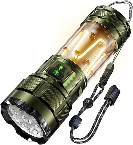 Linterna de campamento con 11 modos de luz, 6000 lúmenes, linterna súper brillante recargable con IPX7 impermeable y batería de larga duración de 60