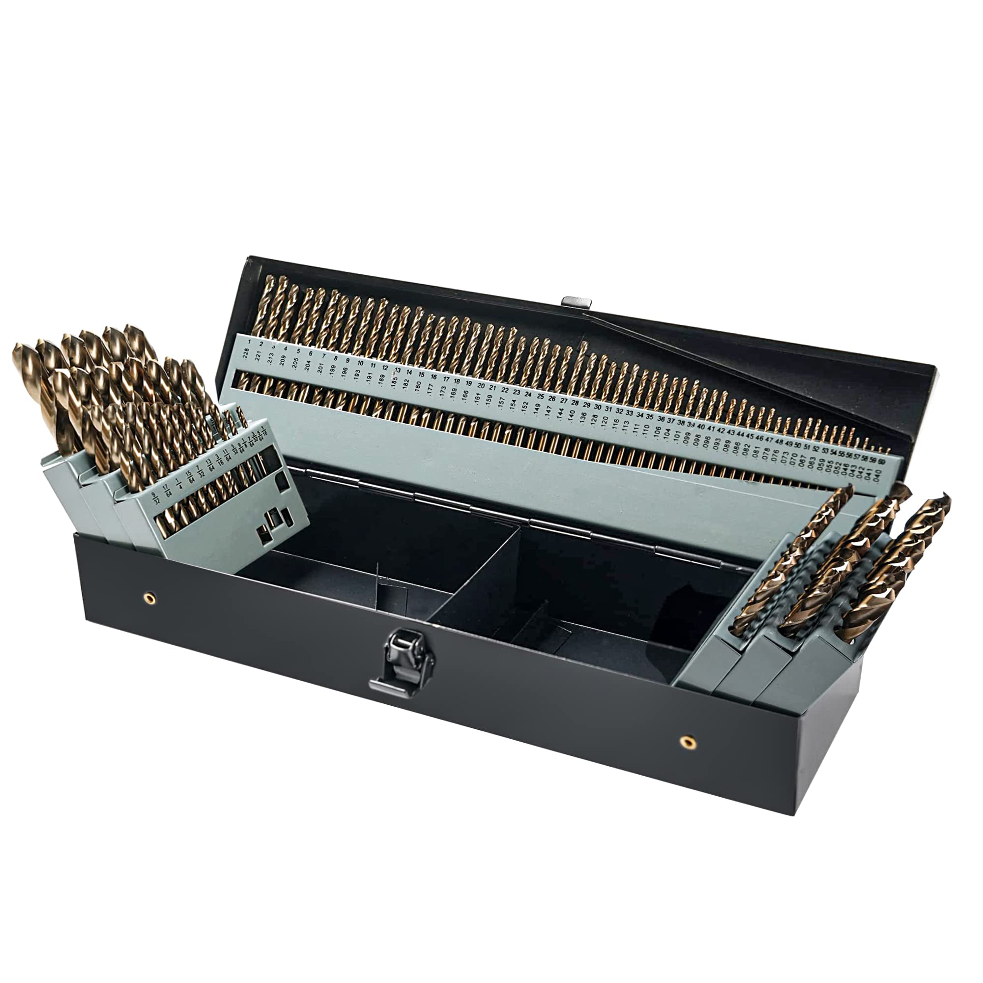 Juego de brocas M35 5% de cobalto, 115 piezas (1/16"-1/2", A-Z, 1-60), brocas de vástago recto, brocas de metal HSS para acero inoxidable, metal duro y hierro fundido
