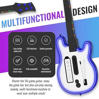 JOYTORN Wireless Guitar Controller for Nintendo Wii,with RGB Lighting & Strap,Supports for Guitar Hero and Rock Band Games (Rock Band 1 is Not Supported)