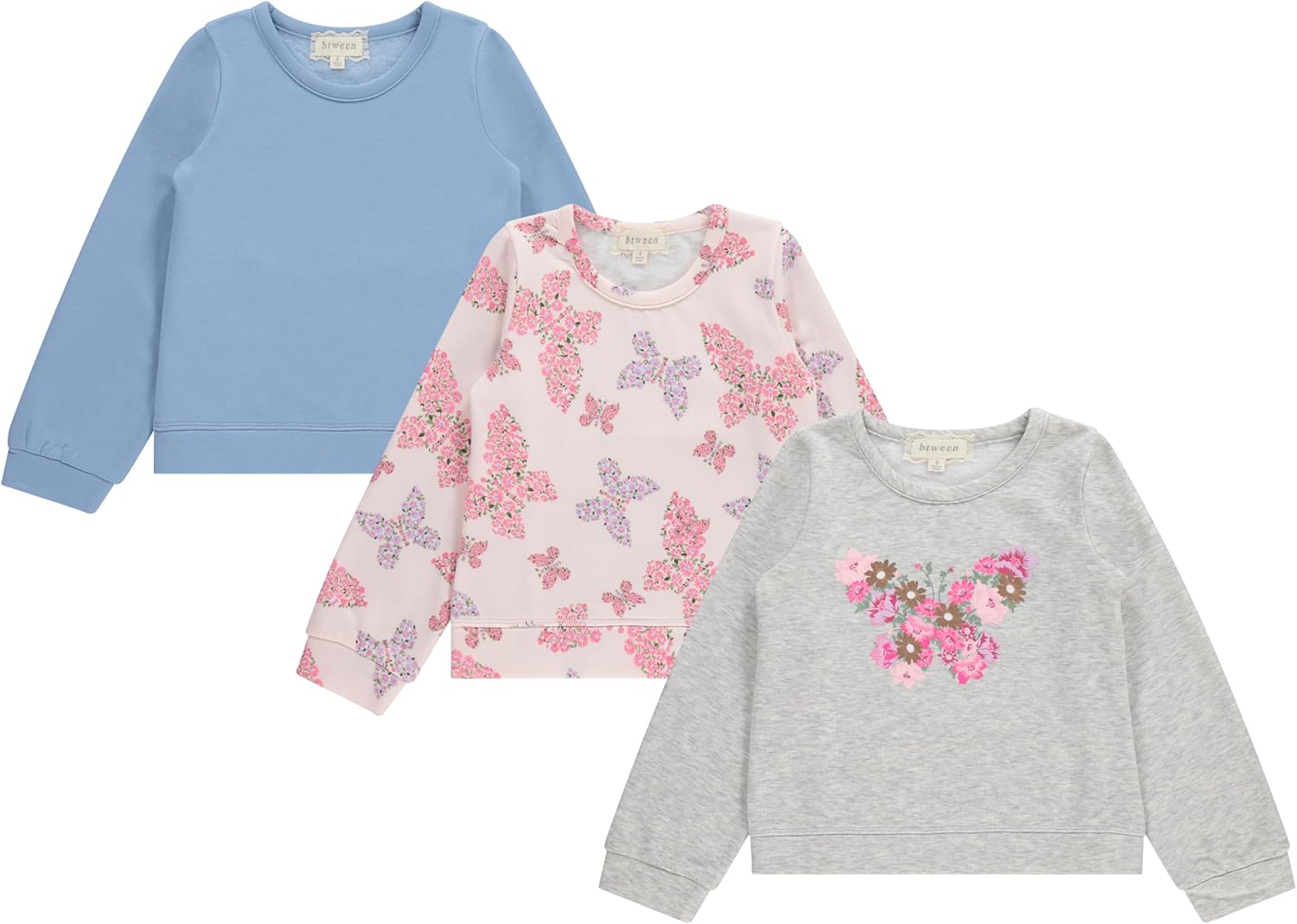 BTween Girls 3 Piece CrewithNeck Fleece Sweatshirt Set Long Sleeve Cotton Blend Pullover, Soft and Comfortable, Sizes 4-12