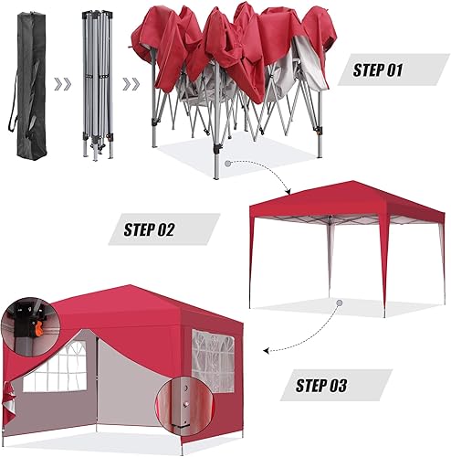 Miniatura 3 de Saemoza Tienda de campaña desplegable de 10 x 10 pies con 4 paredes laterales extraíbles, toldo de playa portátil de altura ajustable con bolsa de