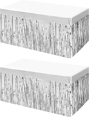 Faldas de mesa de oropel con flecos metálicos de 9 pies x 29.5 pulgadas para mesas rectangulares, cortinas de fondo de oropel, suministros de