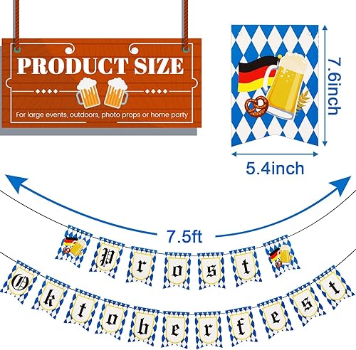Miniatura 2 de Cartel de Oktoberfest, 3 piezas de bandera de Oktoberfest Prost decoración colgante guirnalda blanca y azul bávara de cerveza alemana festival