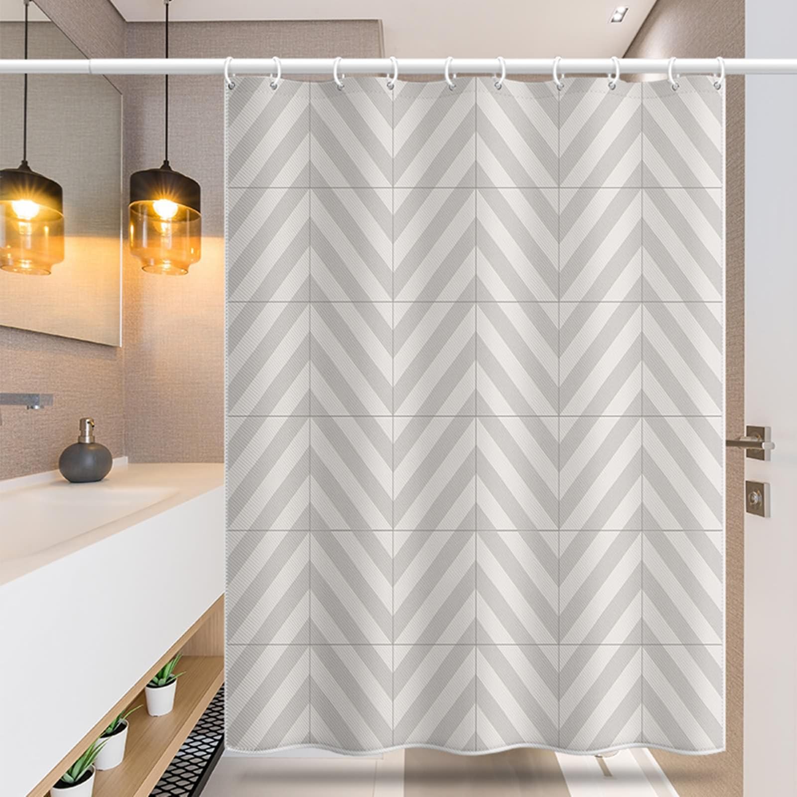 Duschvorhang 200x200 Antischimmel, Duschvorhang Beschwerer Schwer Wellenstreifenmuster, Duschvorhänge Polyester Wasserdicht