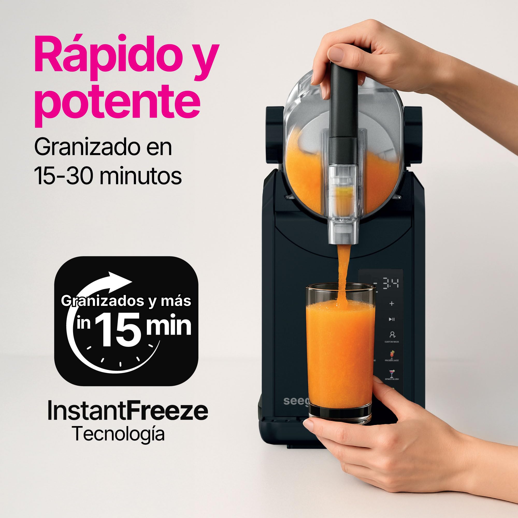 Seeger SuperSlush Máquina de Granizado Heladera, 2L, 7 Modos | InstantFreeze Tecnología: Bebidas en 15-30 min, Slushi, Granizados, Frappés, Margaritas, Frozen Drinks, Negro, SLFRZ1BK