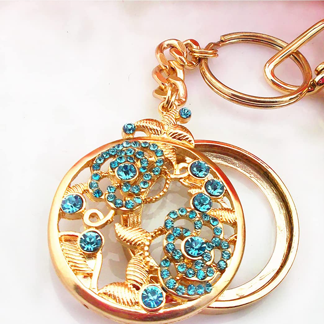 Glass da Ingrandimento della Catena Chiave, Tono Oro Blu Rgnicatore di Fiore di Strass per Strass 5X Lettura Nictigatore per La Biblioteca, Lettura di Stampa Fine, Z Gold