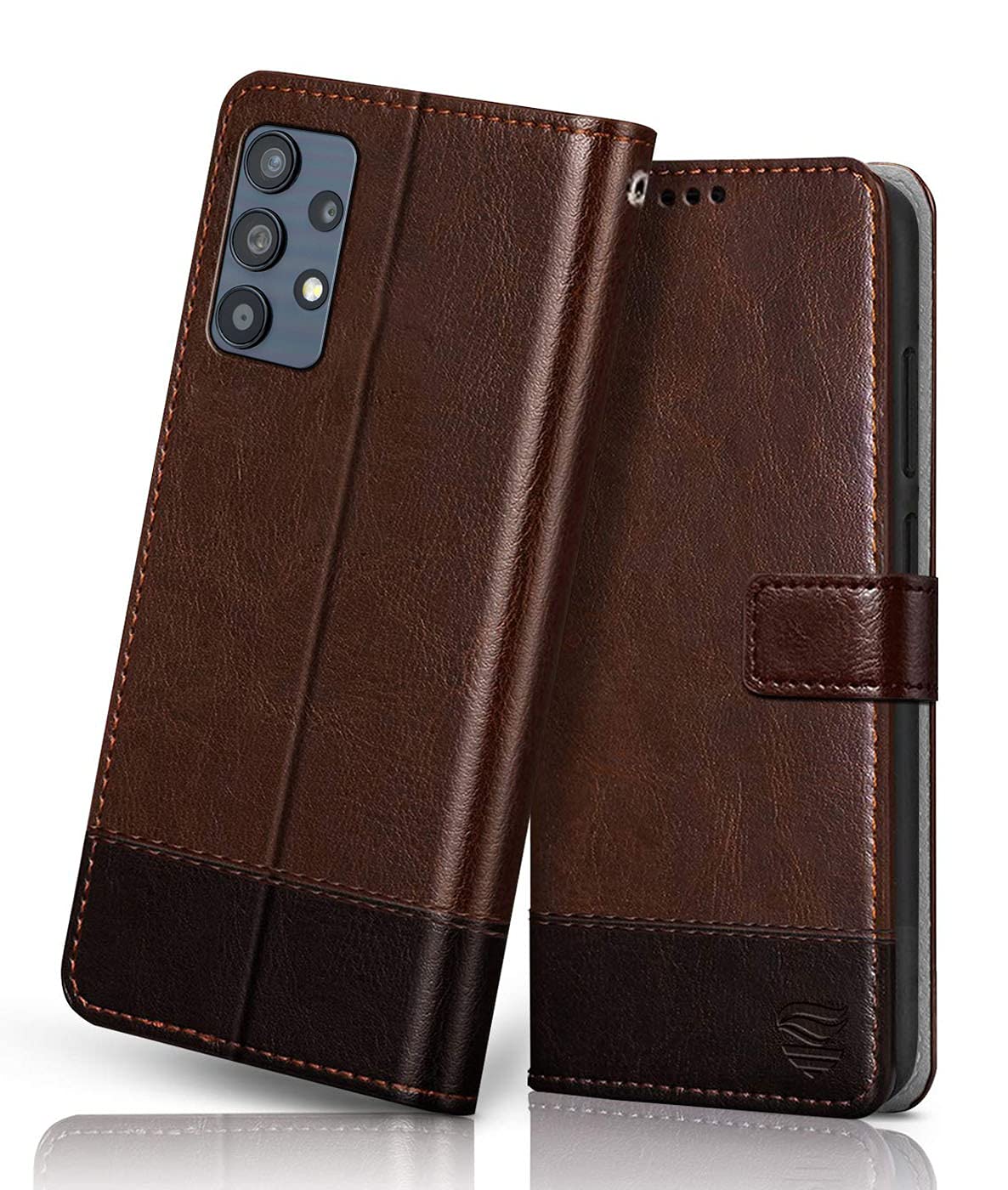 FLIPPED Vegan Leather Flip Case Back Cover for Samsung Galaxy M32 5G | A32 5G (Flexible, Shock Proof | Hand Stitched Leather Finish | Card Pockets Wallet & Stand | Brown with Coffee) (B09F3G4NPZ) Amazon Price History, Amazon Price Tracker