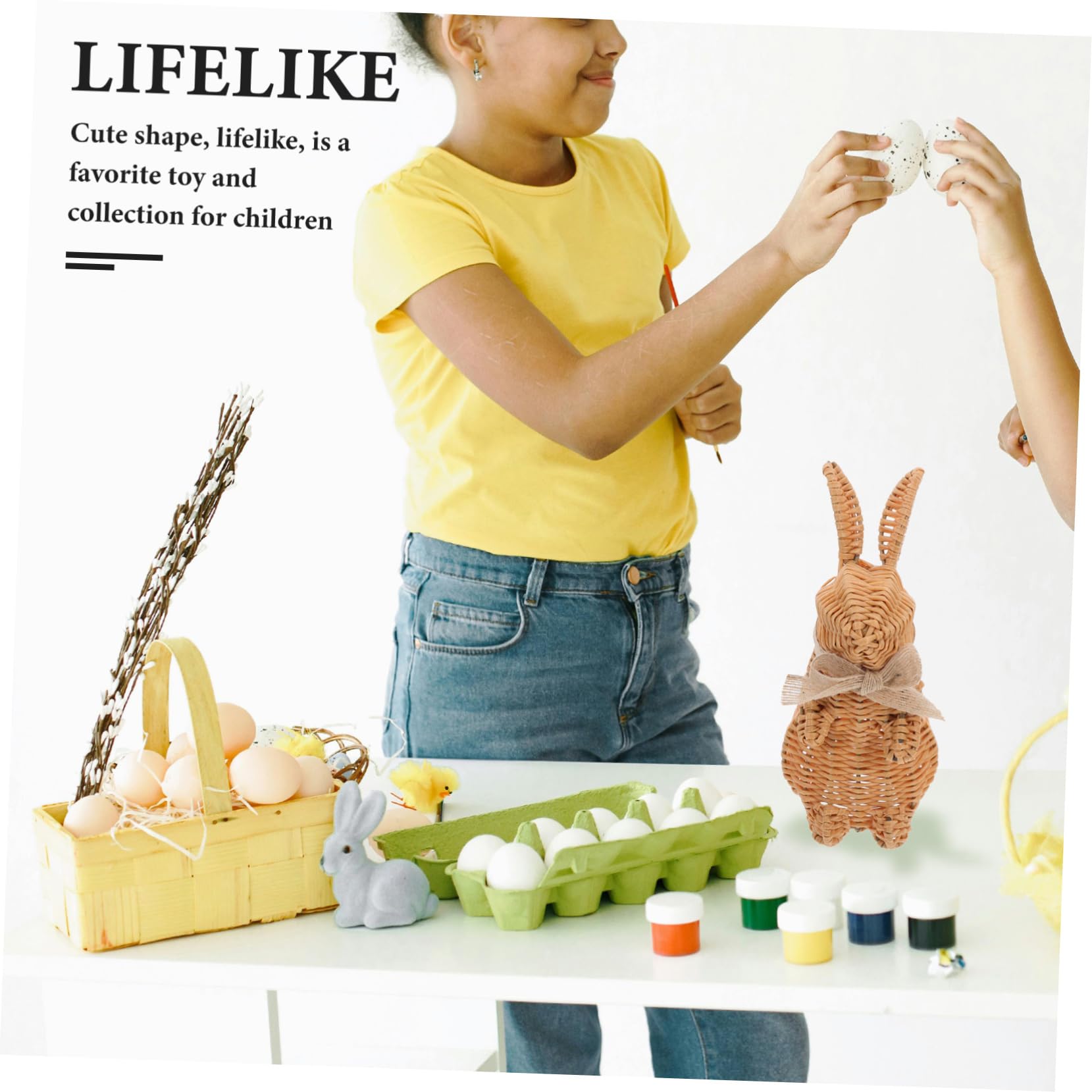 Levemolo Handgewebte Osterhasen Ornamente aus Pp mit Niedlichem Design Realistische Tischdekoration für Frühlingsparty und Wohnaccessoire Osterdeko