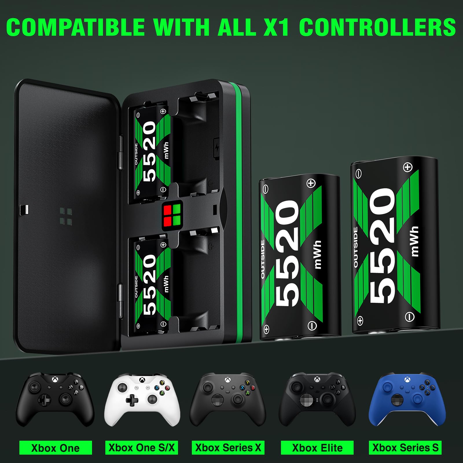 4 baterías de 5520 mWh para controlador Xbox Series X/Xbox Series S, paquete de batería para Xbox One/One S/One X/One Elite Controller estación de carga moneda interna del juego