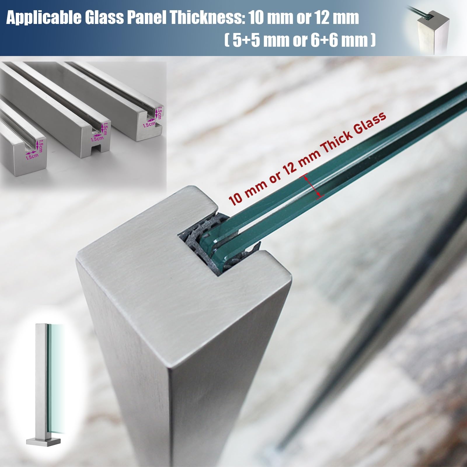Ringhiera Vetro scale interne esterni Balcone Terrazza Sistema Di Pali Ringhiera In Vetro Palo Di Supporto Per Balaustra Del Pannello Con Slot, Kit Balaustra In Vetro Per Scala Piattaforma Ponte Giard