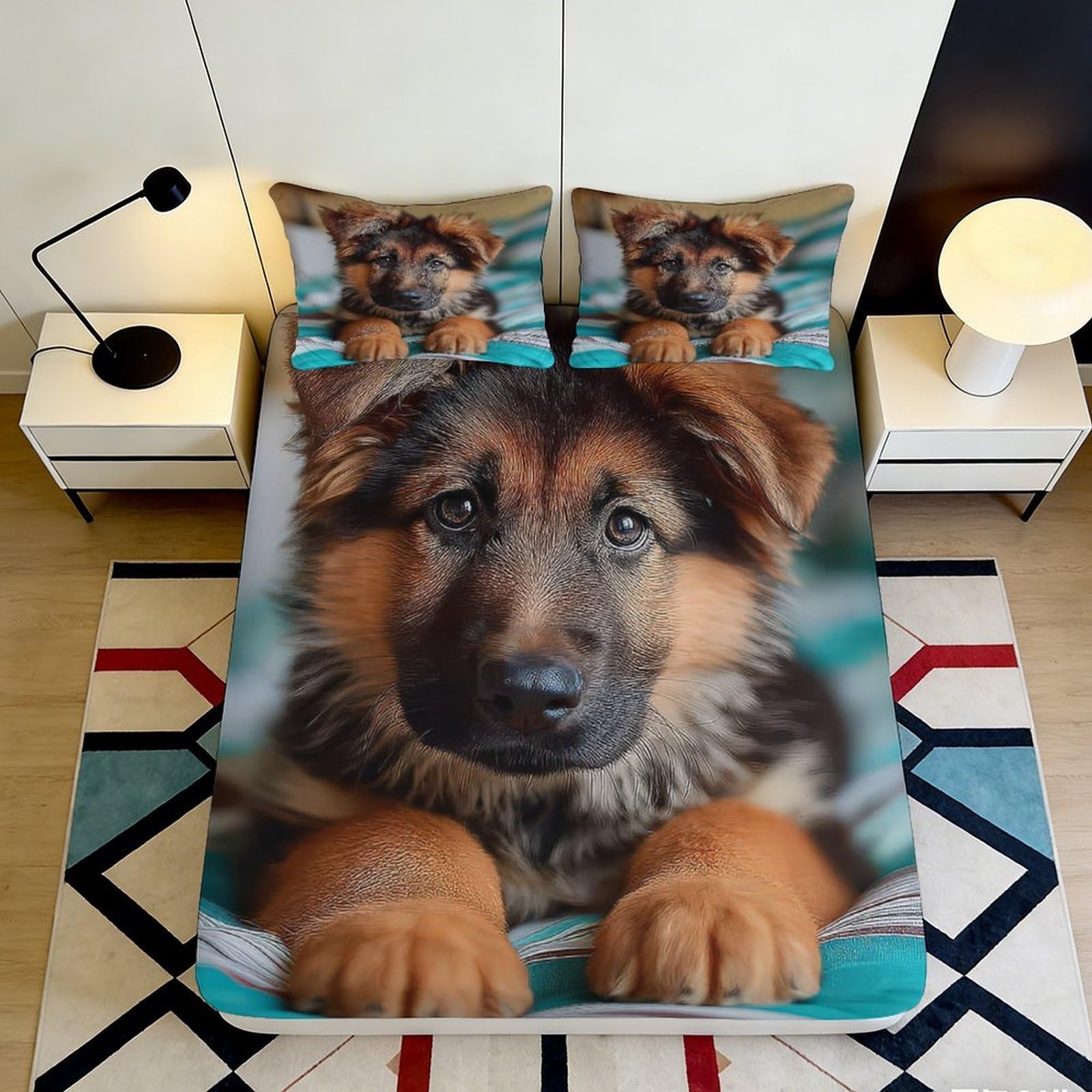 3D Printed Puppy Dog Fitted Sheet Microfiber Soft Anti-Slip Mattress Cover for Bedroom Dorm Easy Care Decor 140x200x25cm