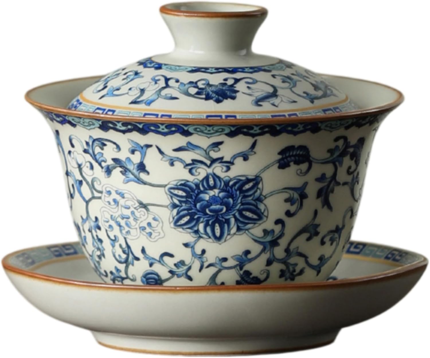 汝窑-青花缠枝莲三才盖碗 Glass Tea Cup,Ceramic cup Set,Zi Sha Tea Cup,Ceramic Teapot,Purple Clay Tea 青花汝窑三才盖碗茶杯单 Ceramic Coffee Mugs Set,Microwave & Dishwasher Safe,Gift for Man and Women