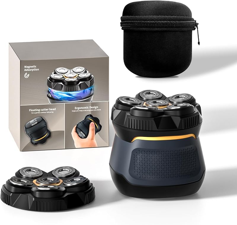 Barbeador elétrico rotativo likefun MG01 com cabeça flutuante 6D, visor LED e estojo