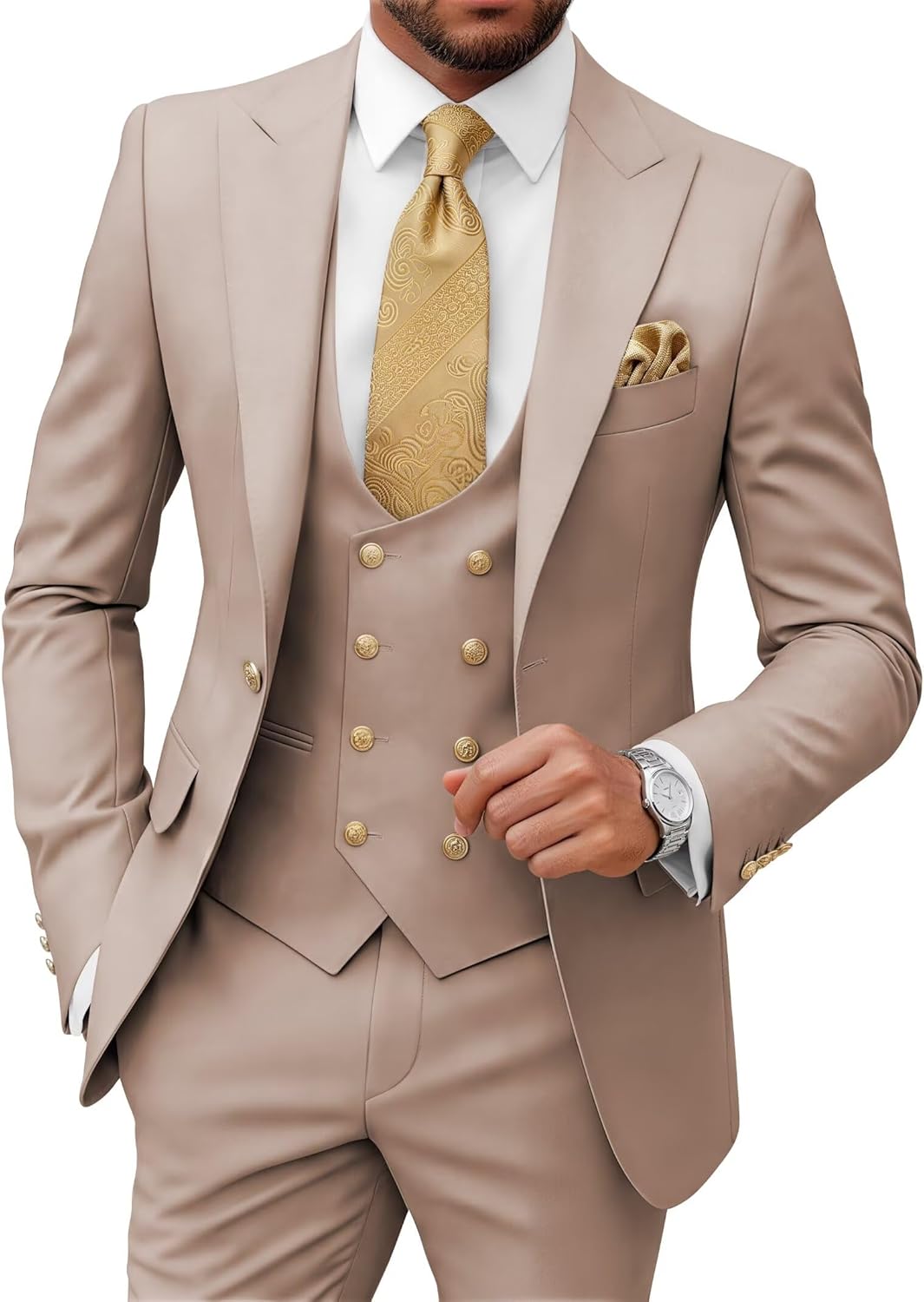 Wangyue 3 Piece Men's Suits Slim Fit Suits for Men Wedding Prom Tuxedo Suits Formal Business