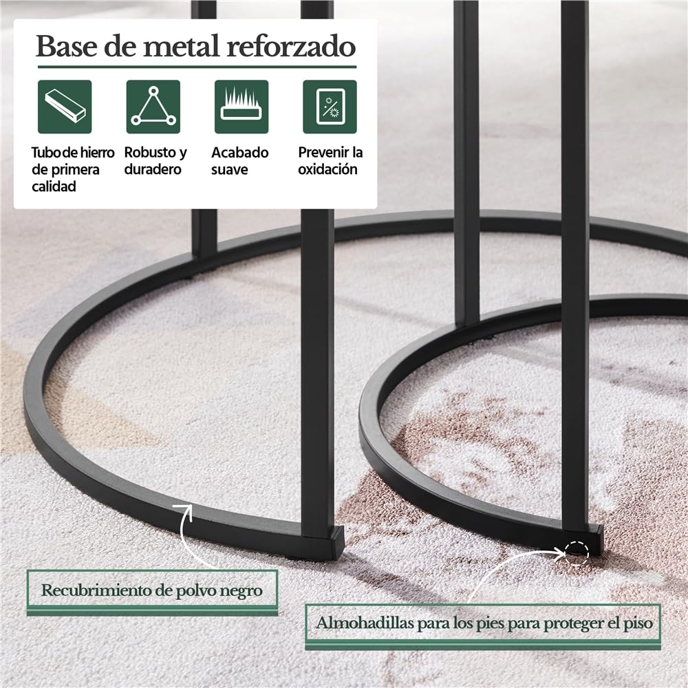 Yaheetech Mesa de Centro Redonda Juego de 2 Mesas Auxiliares Mesas Nido Mesitas de Café Rustica para Salón Mesa Auxiliar 60x60x50,5cm Gris