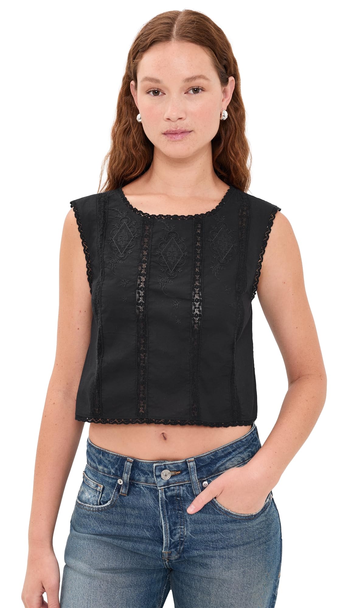 Madewell Women's Embroidered Lace-Insert Top