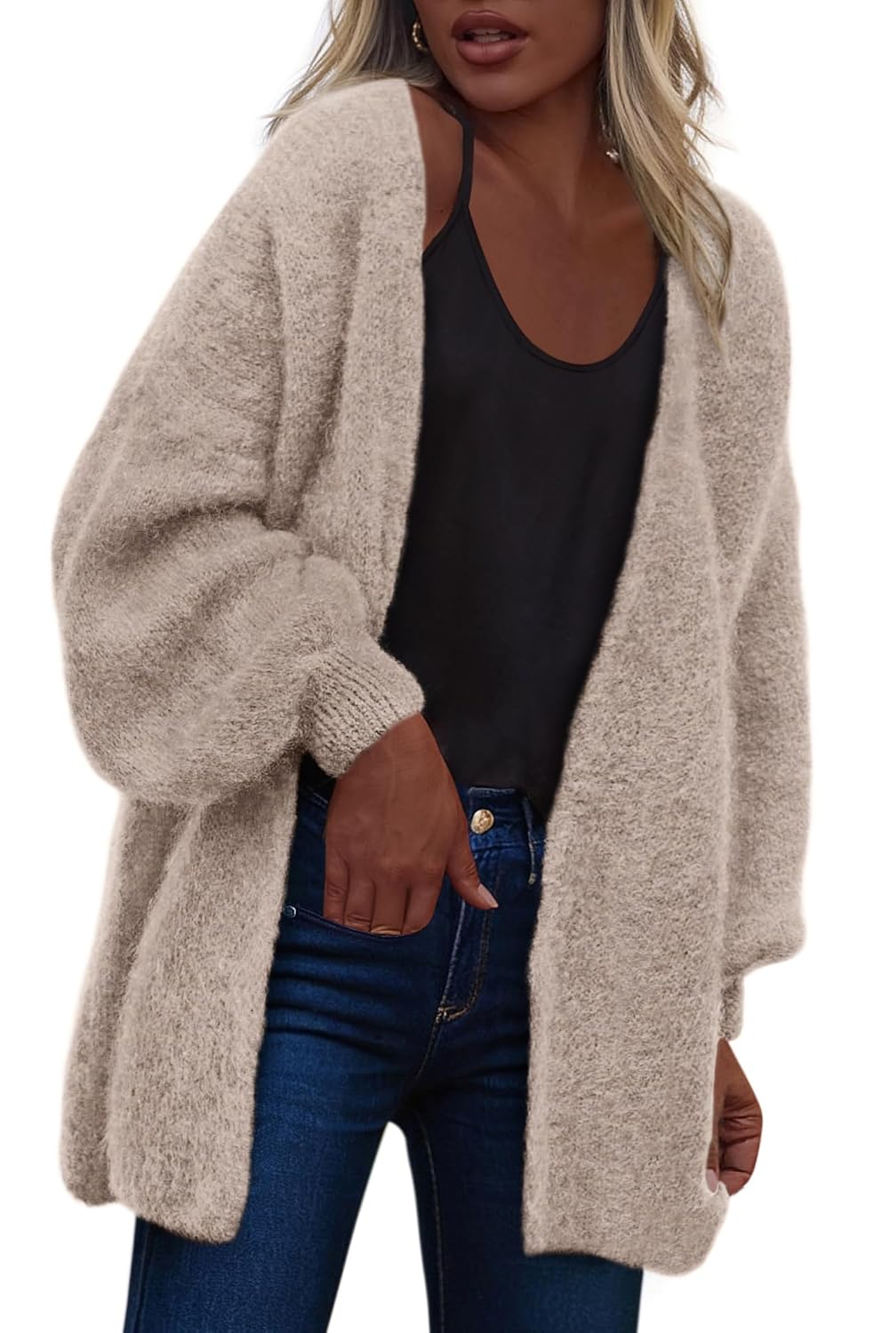 dowerme Women Open Front Cardigans Trendy Fall Long Sleeve Drop Shoulder Soft Knit Slouchy Sweater Winter Outerwear 2025