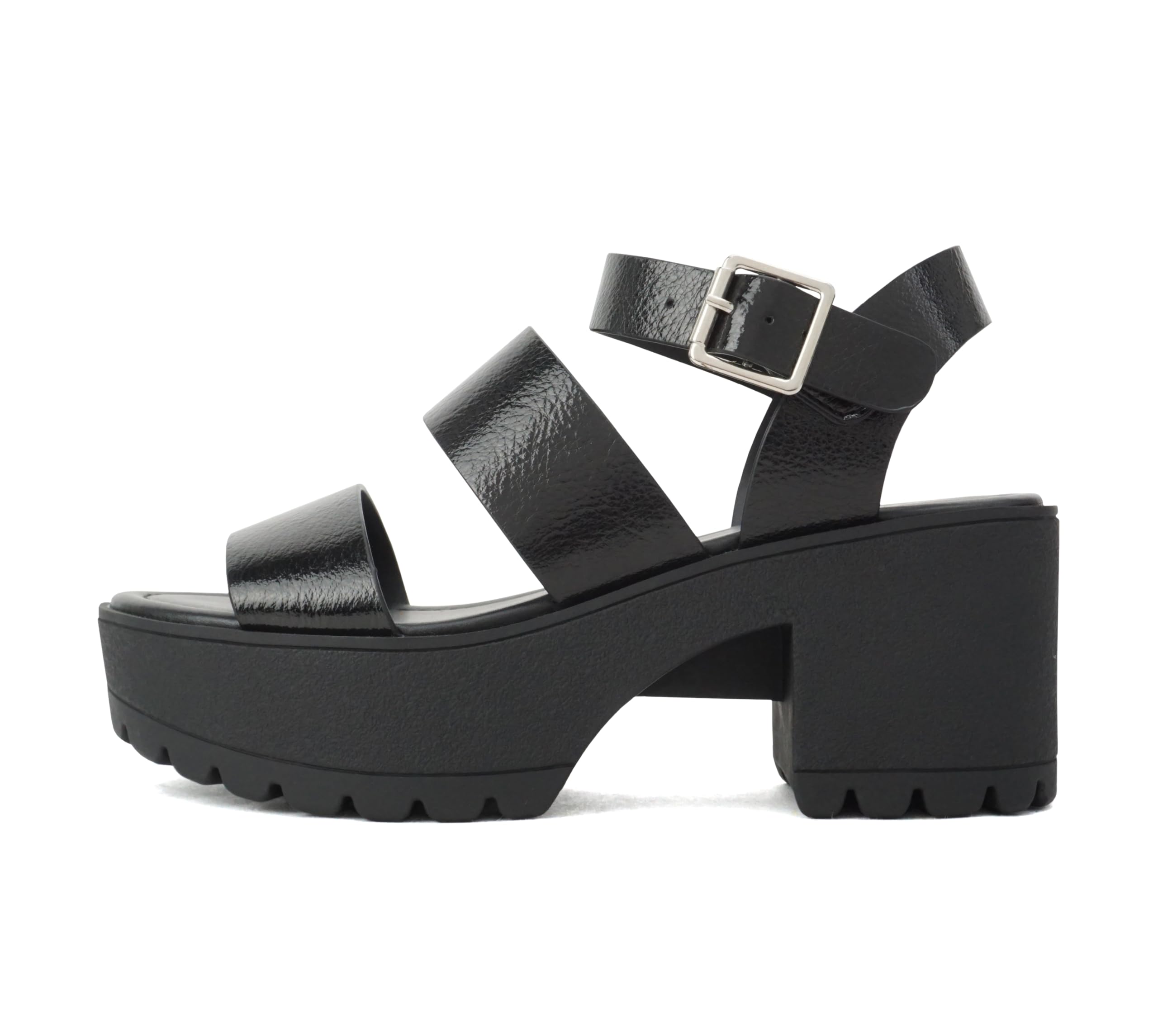 Soda ACCOUNT ~ Women Open Toe Two Bands Lug sole Fashion Block Heel Sandals with Adjustable Ankle Strap