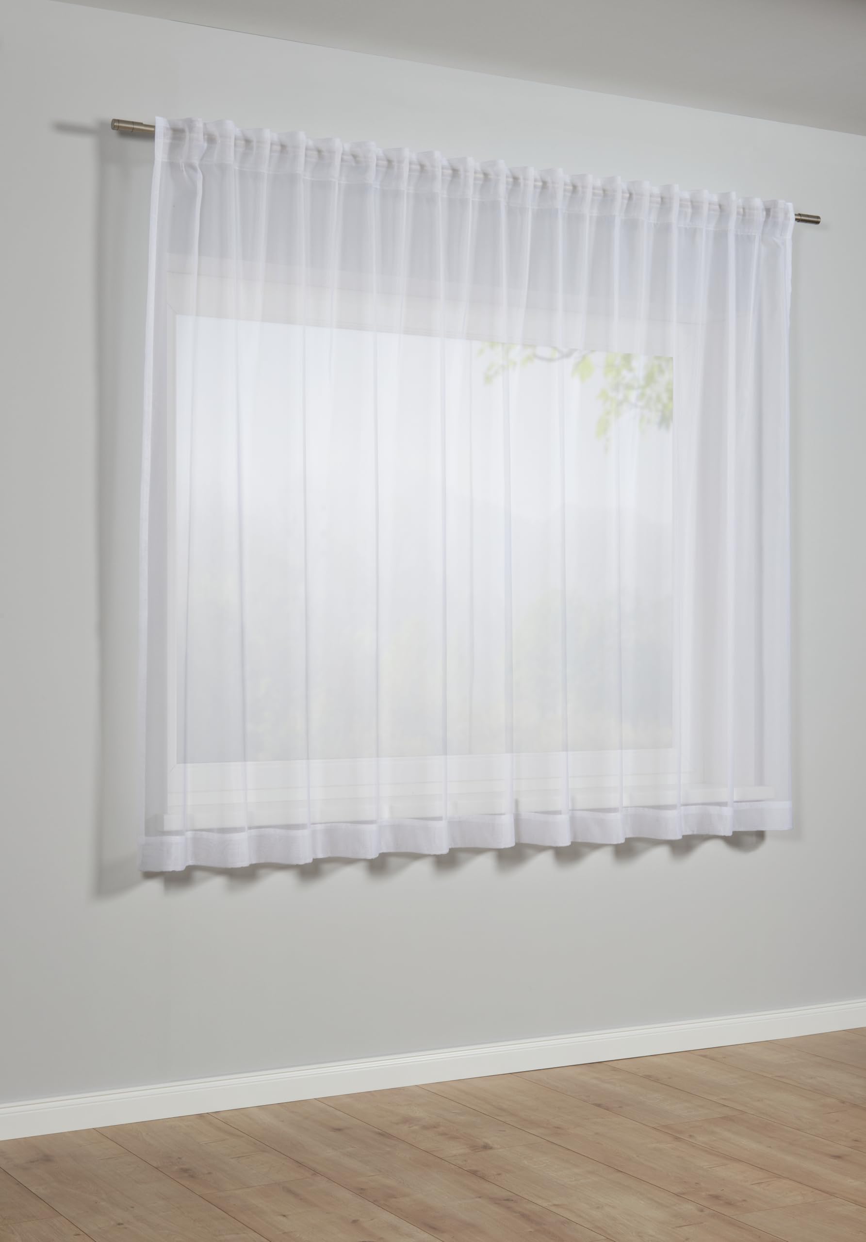 Sehlbach Fertiggardine mit Gardinenband, Voile mit Beschwerungstasche, Weiß, 300 x 175 cm Gardinen, Transparenter Voile Stoff, Lichtdurchlässig, Öko-Tex Zertifiziert, Verdeckte Schlaufen