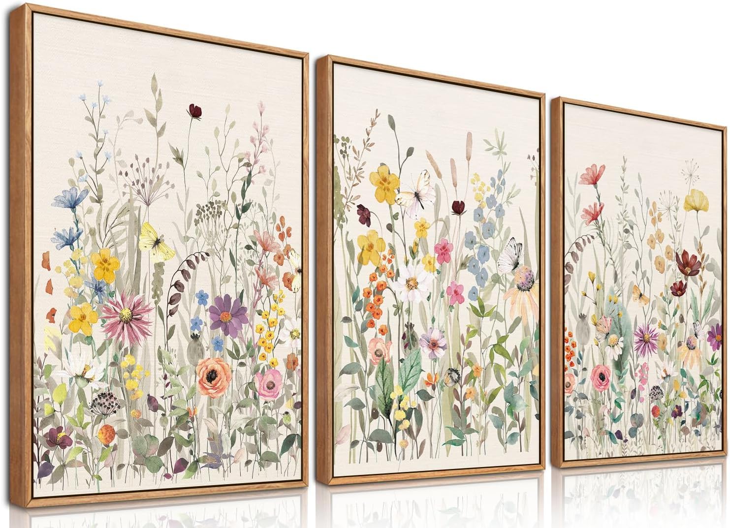 BINCUE Groß Blumen Leinwand Wandkunst, Aquarell Wildblumen Bilder mit Rahmen, 40x60cm x3