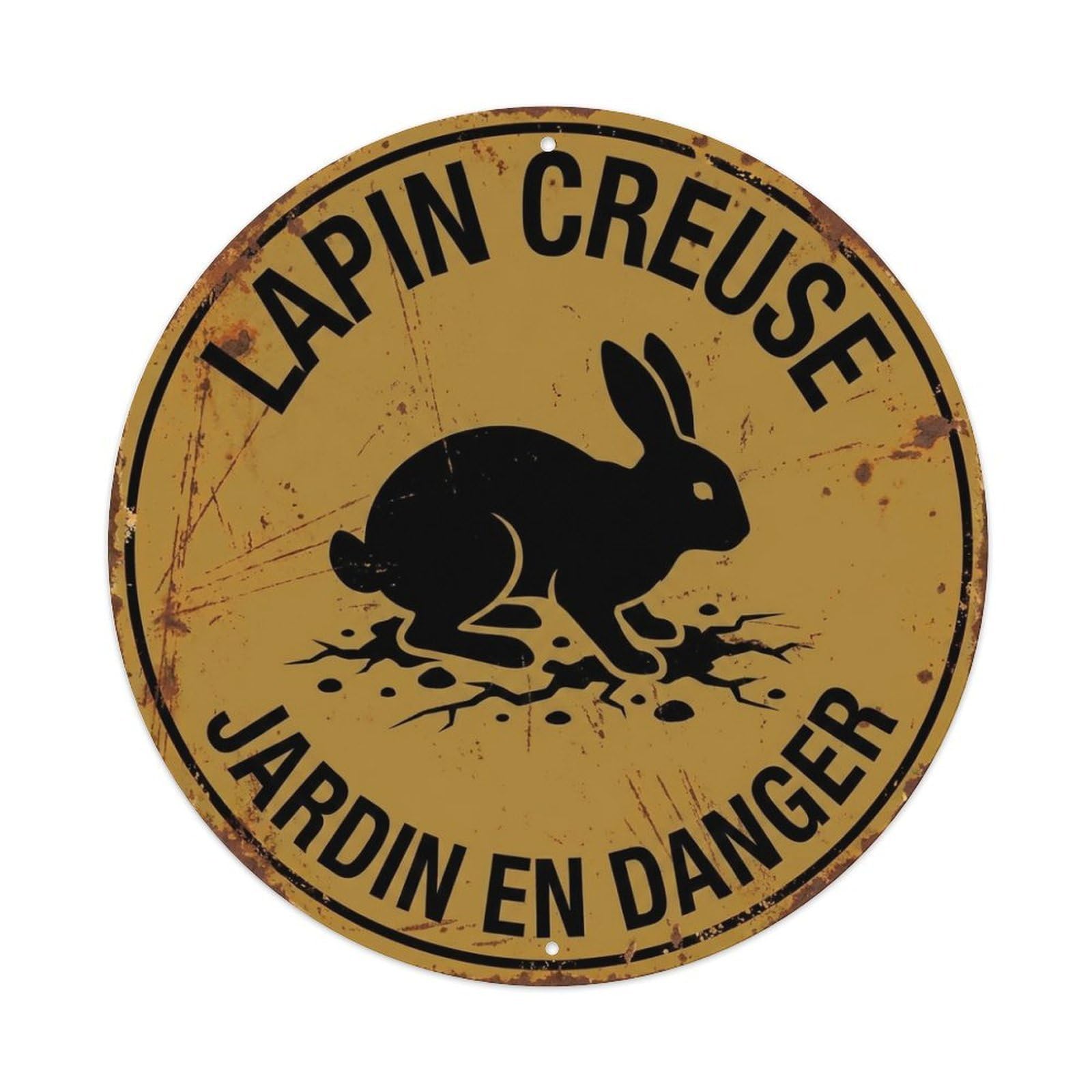 Fqcyn Style Bunny Digging Warning Round Wall Hanging Metal Tin Sign Plaque Wall Decor For Cafe, Club Bar, Office, Home Garden Round Metal Poster 8X8inch