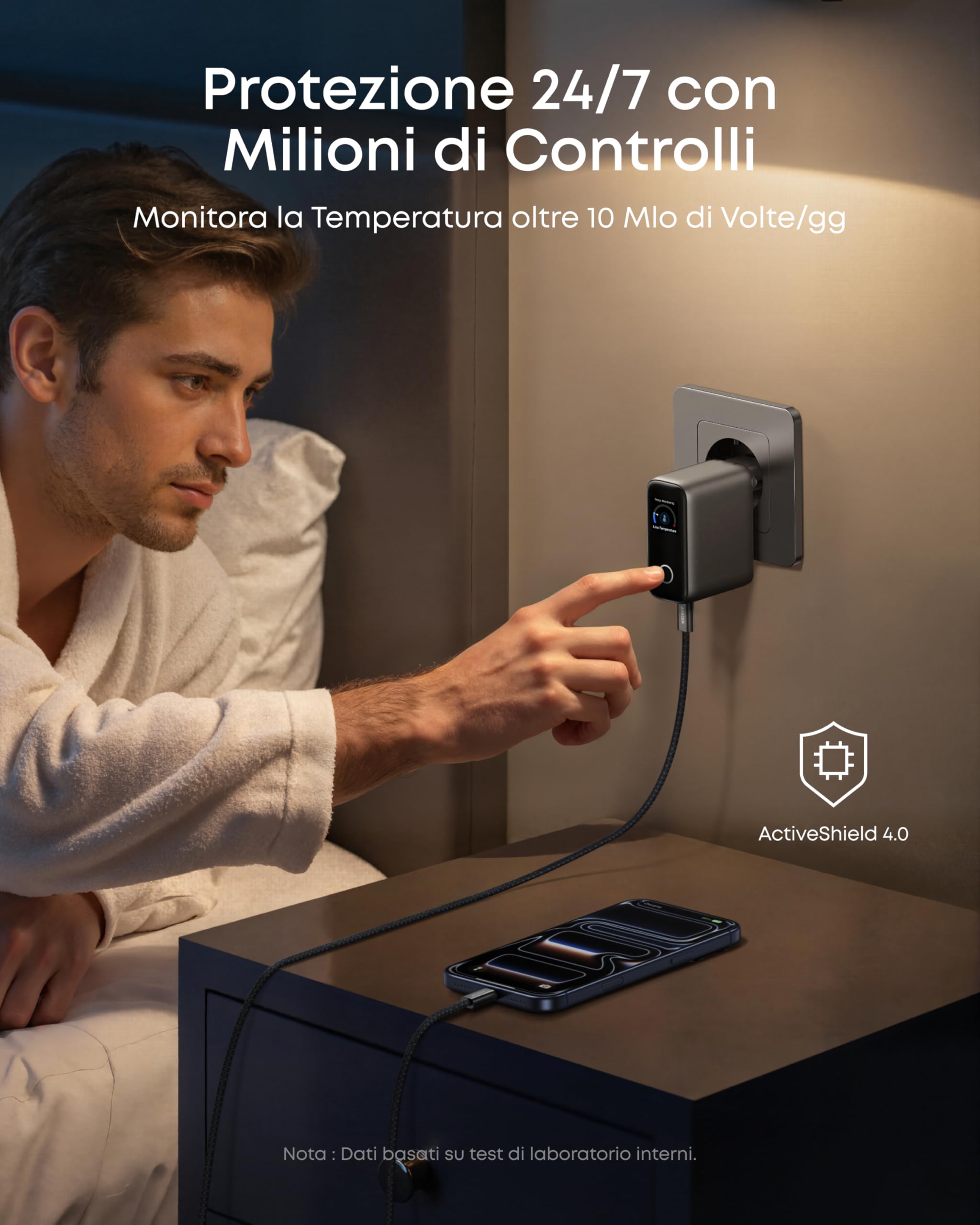 Anker Nano Caricatore USB C 100W, GaN a 3 Porte e Ultra Compatto, Display Intelligente e Controllo Touch, per iPhone 17 Pro Max/16/15, Samsung S25 Ultra, MacBook Air/Pro, e Altri (USB C Cavo Iincluso)