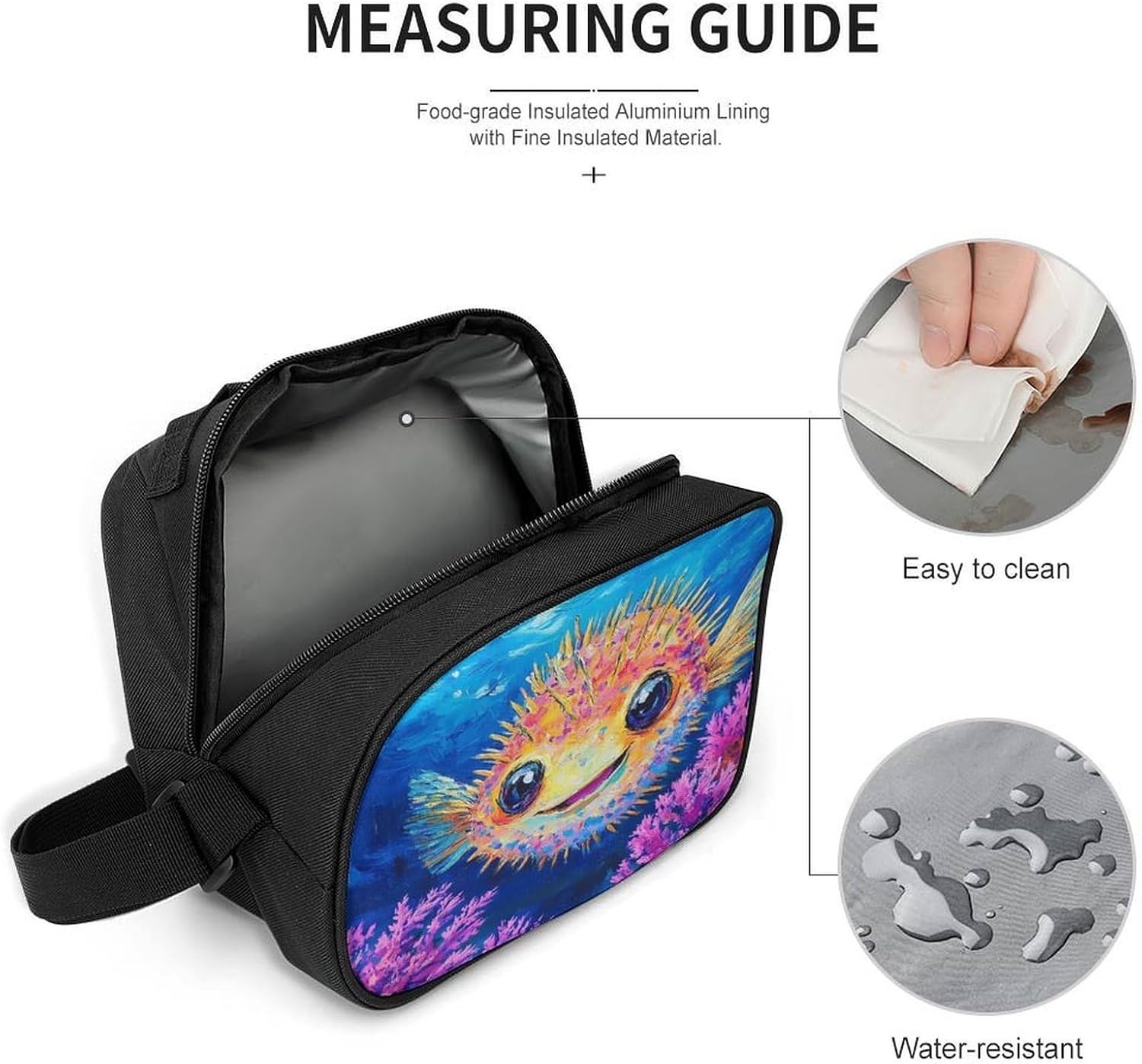 Funny Puffer Fish Insulated Lunch Bags with Crossbody Strap image 5